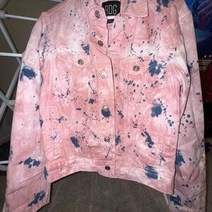 BDG Women's Pink and Blue Splatter Jean Jacket